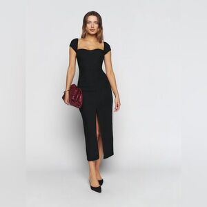 Reformation‎ || Falcon Knit Dress Sweetheart Midi Stretch Black Small NWT